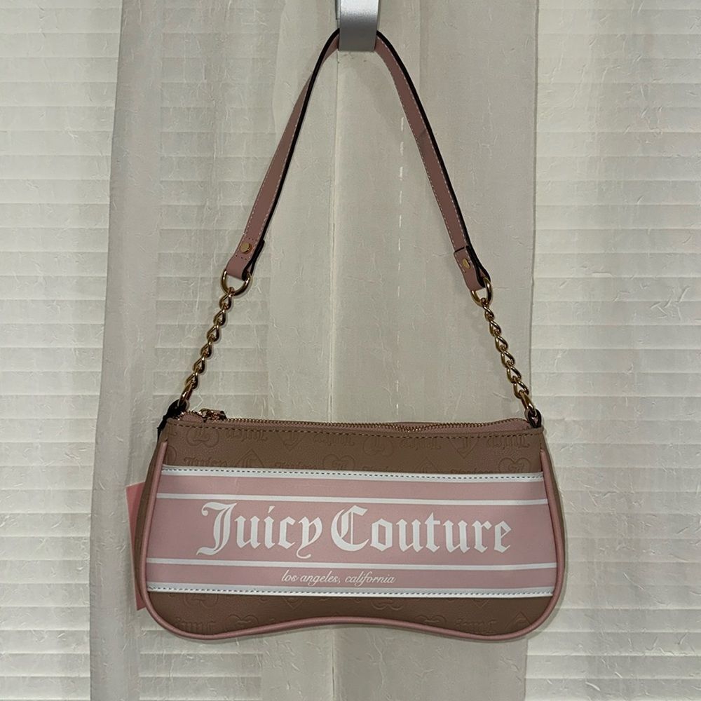 JC Tan Blush Pink White Tooled Logo Faux Leather Hobo Bag Purse